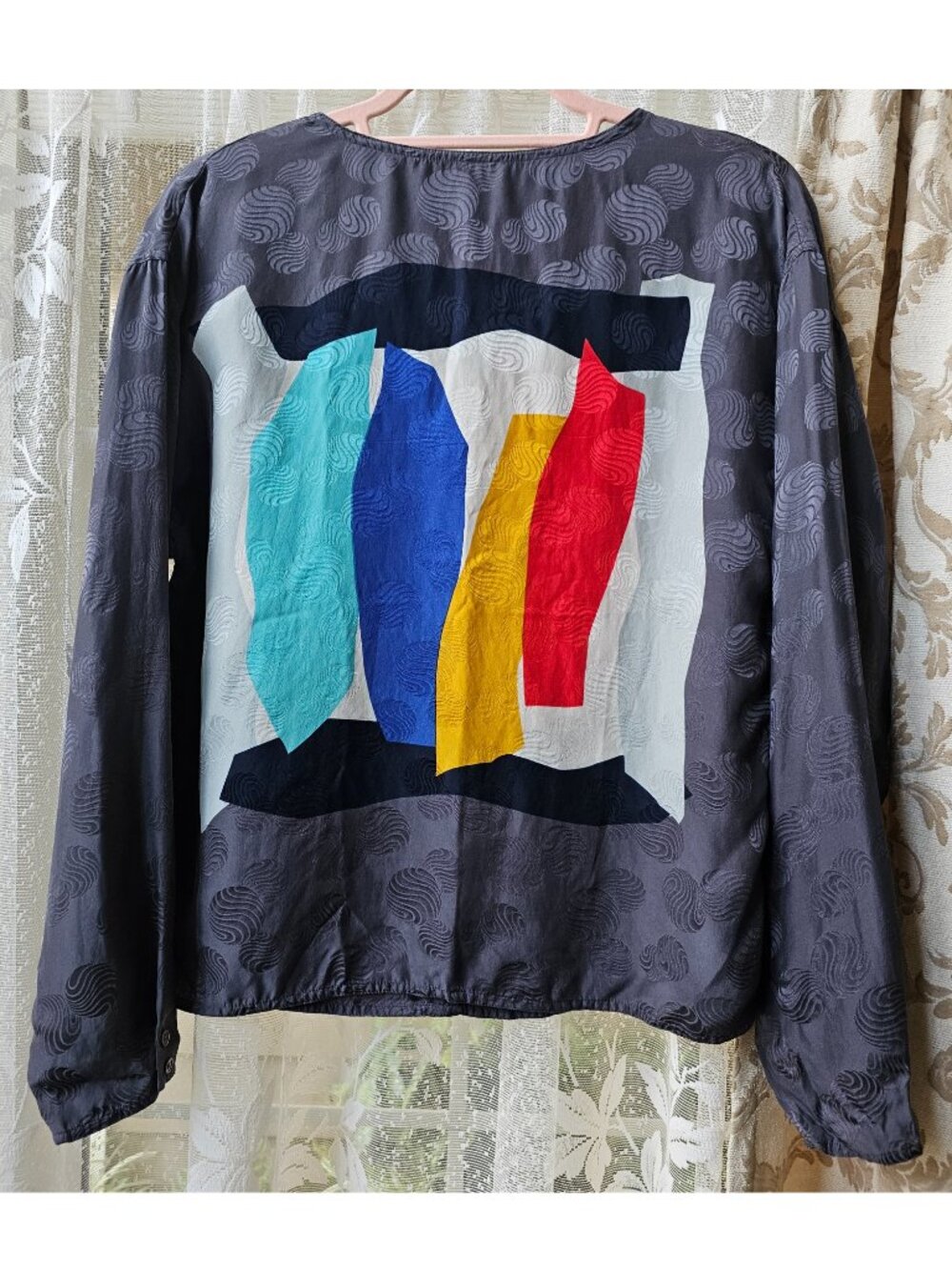 Jerry Regenbogen Vintage 100% Silk Abstract Art Print Long Sleeve Blouse Top S